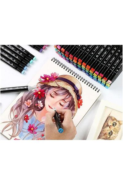 Flippy Set de 100 markere duble, flexibile, pe bază de alcool, cu geantă impermeabilă inclusă, multicolore