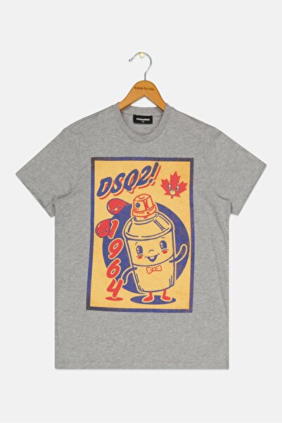 DSquared2 تي شيرت مطبوع عليه رسومات بأكمام قصيرة للأولاد الصغار، رمادي فاتح