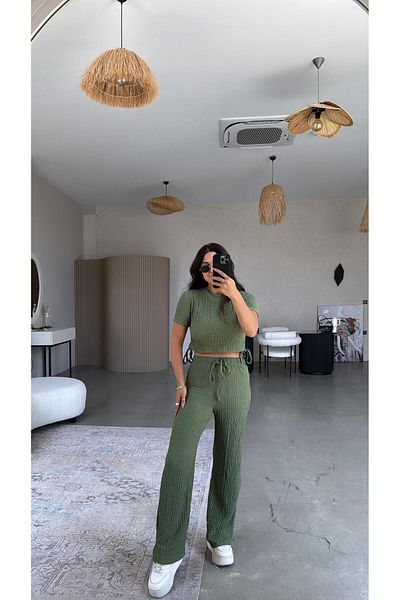 Buket Teke Khaki Seersucker Cropped Suit