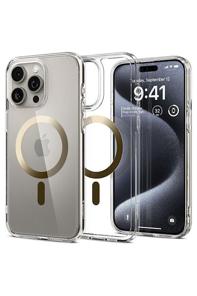 Axios High-Protection Case for iPhone 15 Pro Max, Elite Content, B906, Thermoresistant Plastic, Gold
