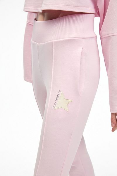 GRIMELANGE Davira Women's Cotton Print and Patch Detailed Regular Pink Sweatpants with Side Pockets