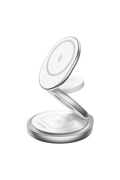 AXIO Încărcător wireless cu încărcare rapidă, 15W, 3 în 1, suport magnetic, MagSafe, E83, silicon, argintiu