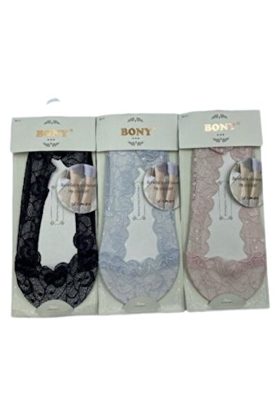bony Set 12 perechi de șosete de damă, Bony, cu detaliu de dantelă, multicolo...