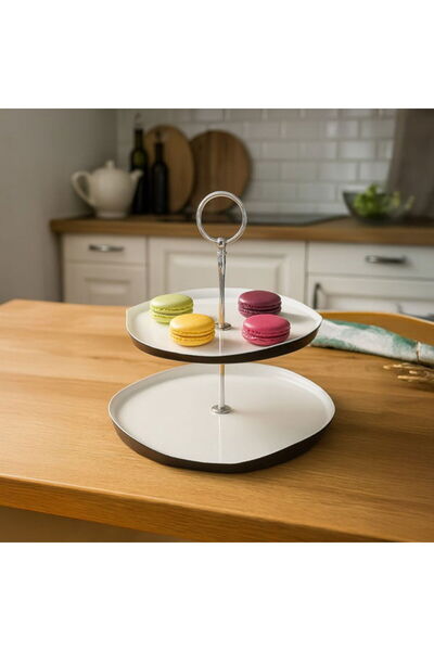 Evidea Kitchen Jota İki Katlı Kurabiyelik - Beyaz / Siyah - 28 cm + 21 cm