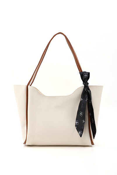 SHAKA كريم - حقيبة يد وكتف من الجلد الصناعي بسحاب وقسم واحد من Taba SHK240 مع وشاح هدية