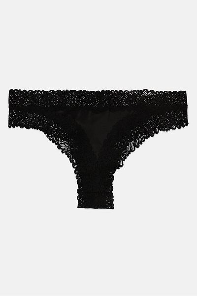 aerie Women Textured Lace Thong, Black