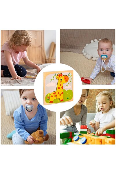 Flippy Ξύλινο παζλ Montessori για παιδιά, Flippy, 3D, 0-3 ετών, μοντέλο καμηλοπάρδαλης, πολύχρωμο