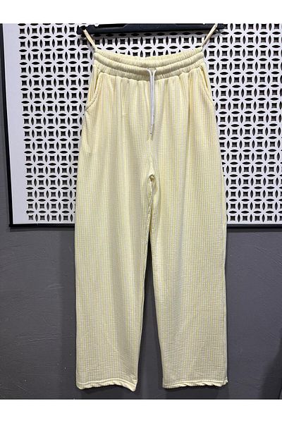 Valdora Women's Waterway Fabric Wide Leg Striped Lace-Up Double Pocket Pants