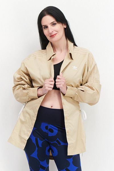 adidas Women Sportswear Fit Long Sleeve Outdoor Shirt, Beige