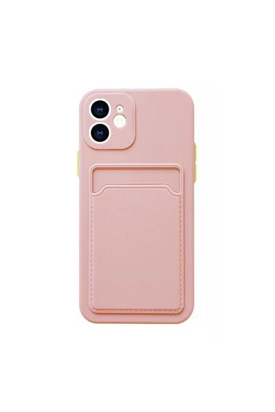 OEM Husa iPhone 12 Pro din silicon dur cu buzunar pentru carduri, protectie completa, culoare Roz