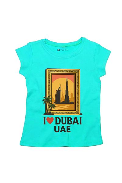 Yoo Street Women's Dubai Frame Graphic Short Sleeve Round Neck Casual Souvenir Travel Everyday Wear
