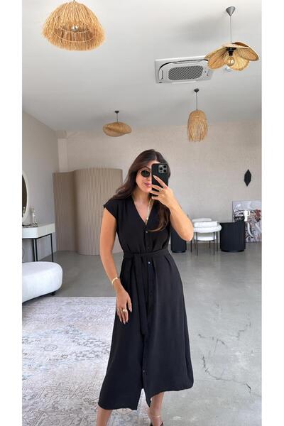 Buket Teke Siyah Zr Model Düğmeli Aerobin Elbise