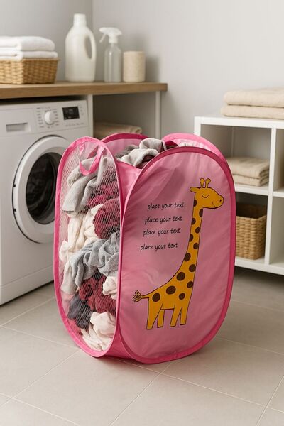 BRE HOME Giraffe Laundry and Toy Basket – Foldable Mesh Storage Bin, Pink Organizer