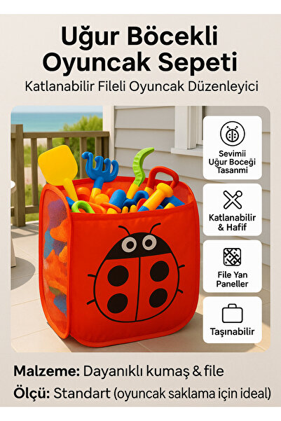 BRE HOME Ladybug Toy Basket – Foldable Mesh Toy Organizer