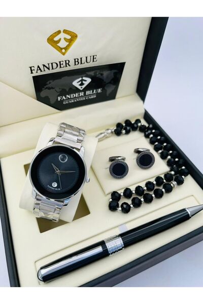 FANDER BLUE Men's set consisting of 4 pieces: watch, rosary, cufflinks, and pen.