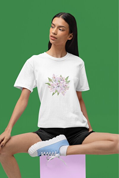 ArtYus Unisex Bărbați/Femei Crin alb Culoare floare cu imprimeu supradimensionat bumbac 100% bucăți tricou