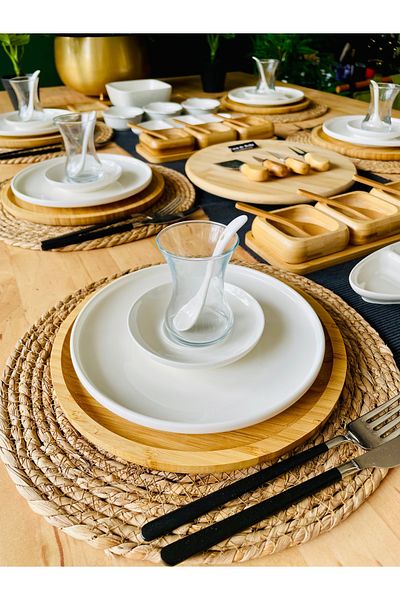 ACAR Bamboo Porcelain Round 89 Piece Breakfast Set for 12 People