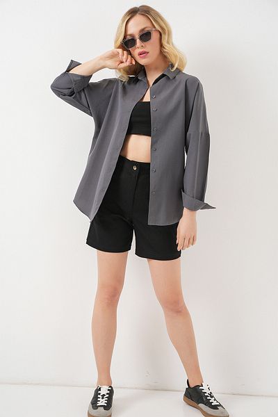 Bigdart Women's Oversize Long Shirt Gray 1001