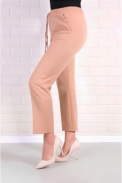VOICTEC Bell Fabric Pocket High Waist Elastic Carrot Trousers