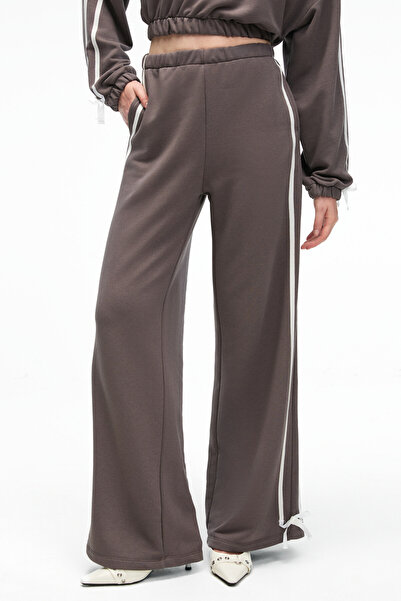 GRIMELANGE Nyrella Women's Oversize Side Pockets Side Stripe Relaxed Fit Anthracite Sweatpants