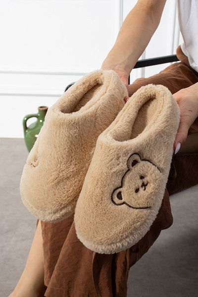 SWORD Teddy Bear Patterned Embroidered |   Winter Unisex House Slippers |   Non-Slip Base