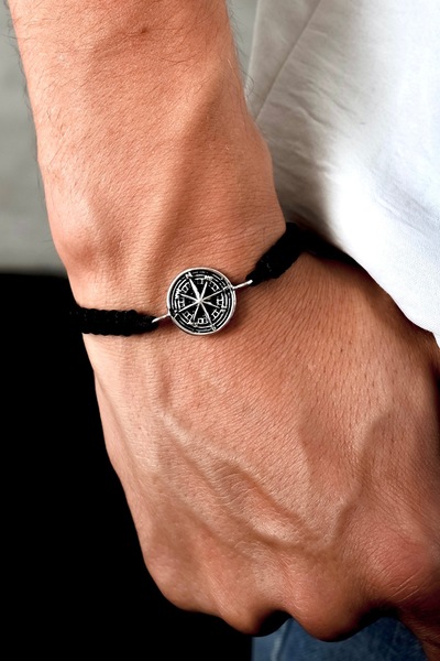 Ebrar Silver Gümüş Pusula Bileklik 925 Ayar Gümüş Pusula Figürlü İp Örgü Unis...