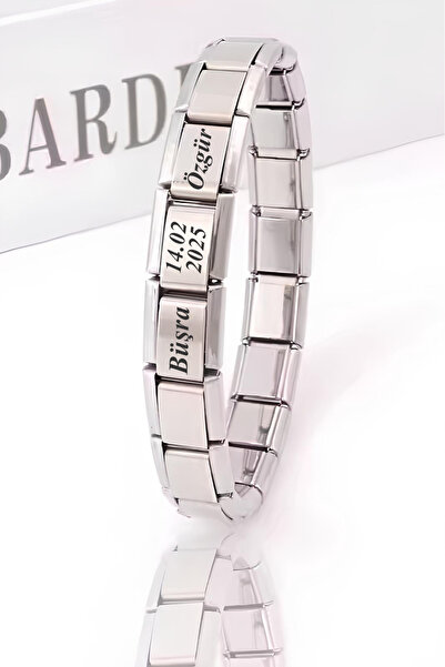 C&On Design Kişiye Özel 3 Charma İsim Tarih Yazılı İtalyan Çelik Bileklik scb39