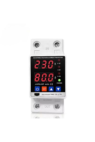 NOENNO Releu digital de protecție la tensiune, monofazat 220V, reglabil, recuperare automată, 1-63A