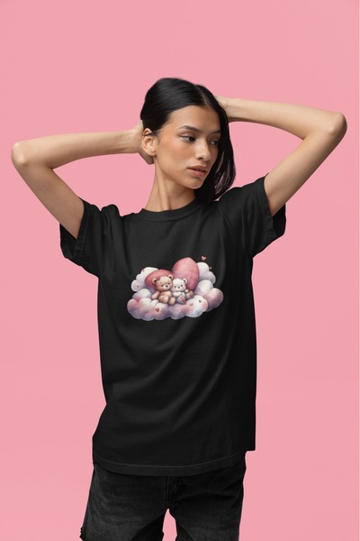 ArtYus تي شيرت للجنسين للرجال/النساء مطبوع عليه دمية دب في السحابة مقاس كبير ...