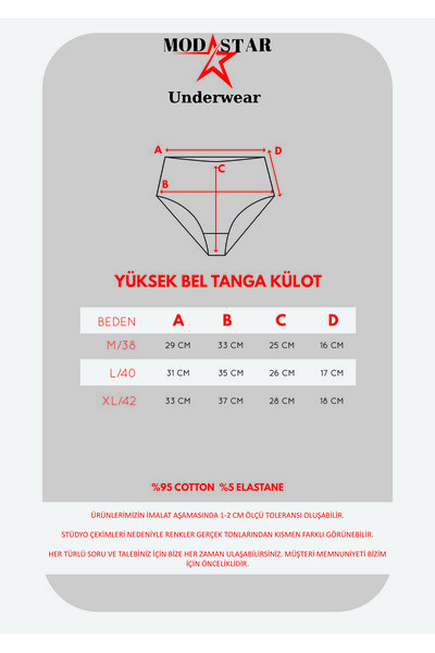 ModaStar Underwear Kadın Külot , Kadın Pamuklu Yüksek Bel Tanga Siyah 5'li Külot