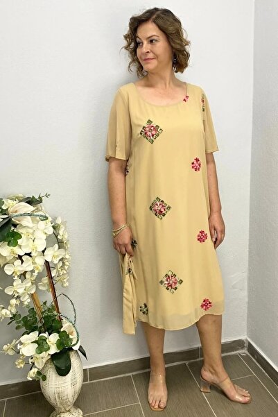 Mia Butik Women's Yellow Chiffon Dress