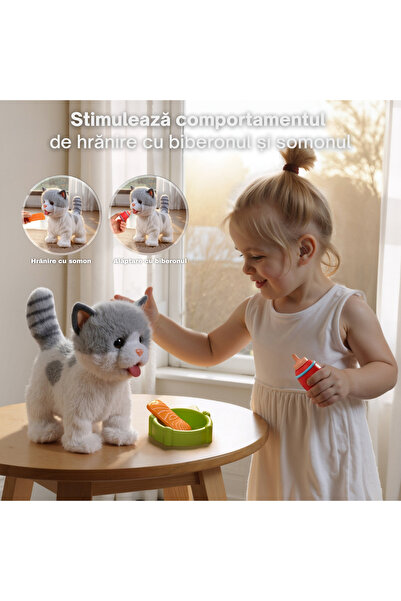 tumama Jucărie Interactivă Pisicuță - Merge, Miaună, Linge și Mișcă din Cap și Coadă, Multiple Accesorii