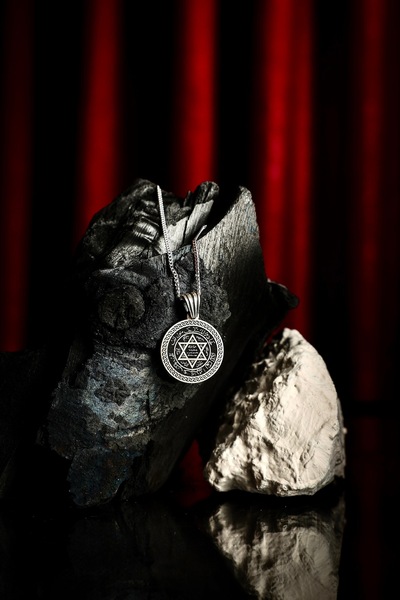 Ebrar Silver Gümüş Mührü Süleyman Kolye 925 Ayar Gümüş Süleyman Peygamber Mührü Erkek Kolye