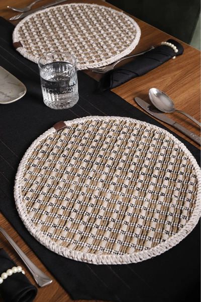 Halımax 6Pcs Jute Base Straw Woven Knitted Bohemian 6-Piece Supla American Service Presentation Dowry Set under Plate
