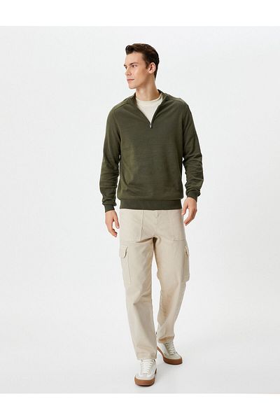 Koton Hanorac cu jumătate de fermoar Tricoturi Guler în picioare Bumbac slim fit