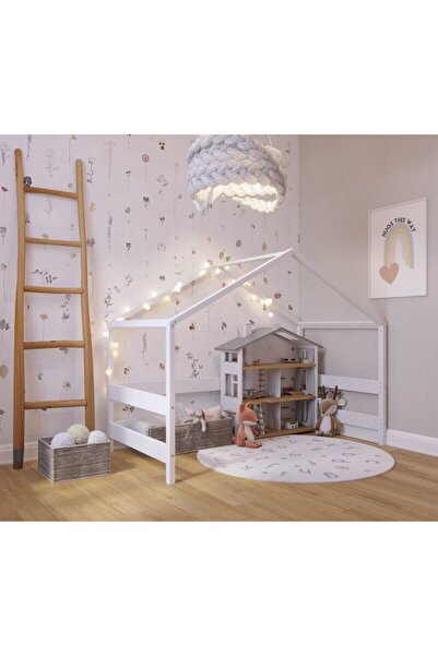 YappyKids Casuta din lemn copii, 169x89x135 cm, Din lemn certificat FSC, In stil scandinav, Alb,