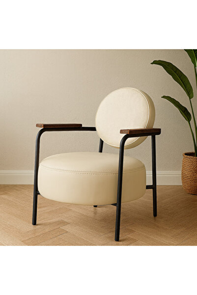 Azra Mobilya Venüs Krem Modern Deri Berjer | Metal Ayaklı Koltuk | Oturma Odası & Salon İçin Şık Tekli Koltuk