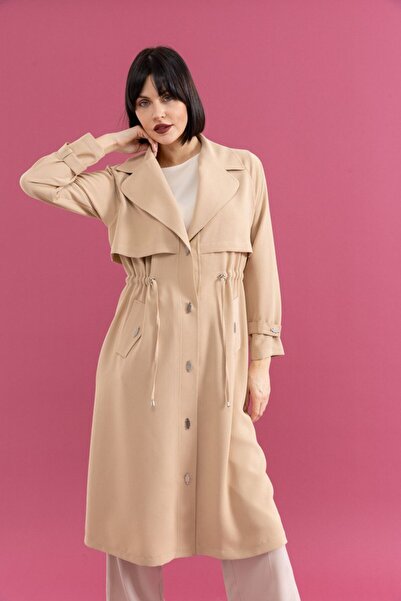 PERFECT 25224 BELİ BAĞLAMALI BELDEN AŞAĞI ÇITÇIT DETAYLI CEPLİ GÜNLÜK GİY-ÇIK CEKET #05-25#