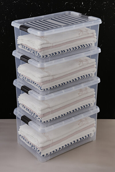 Usviva Home 4 Adet 40 Litre Büyük Boy Saklama Kabı – Şeffaf, Kapaklı ve Kilitli