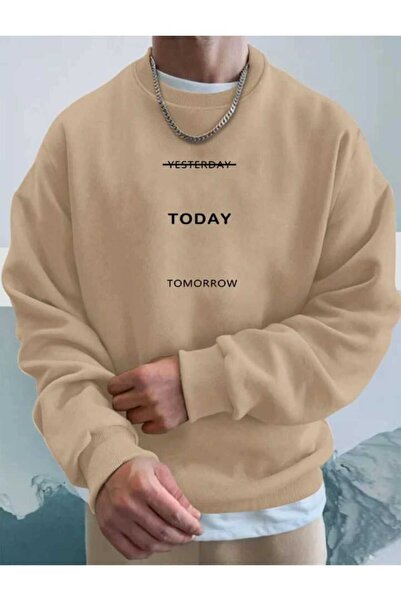 Harajuku Style Μπεζ Ουνισέξ Φούτερ  "Today "