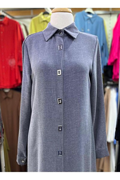 PERFECT 1517.1 ÖNÜ KARE DÜĞMELİ ÇITÇITLI GÖMLEK YAKA UZUN TUNİK YENİ SEZON #02-25#