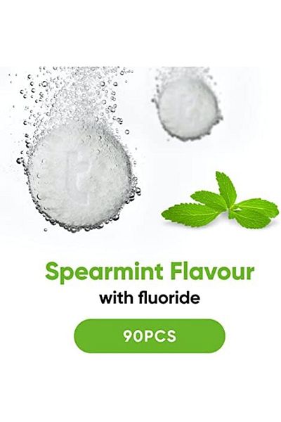 TBRUSH Vegan Toothpaste Tablets | 90pcs Spearmint | with-Fluoride 1400 ppm | Whitening, Anti-Cavity