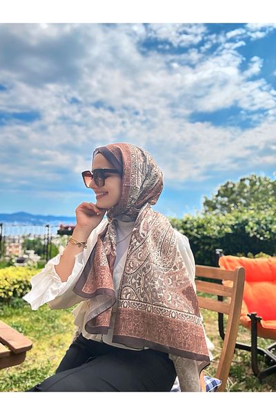 cs camellia scarf Vela Pattern Soft Shawl - Brown