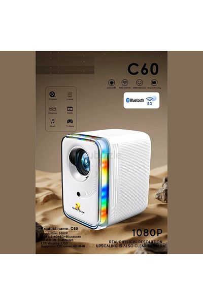 Generic جهاز عرض محمول عالي الدقة 1080 بكسل - اتصال بلوتوث 5G، شاشة LCD واضحة 220 لومن، تباين عالي