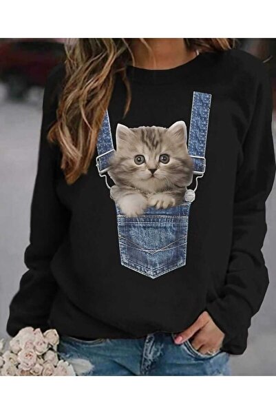 Harajuku Style Γυναικεία μπλούζα με στάμπα Μαύρης Γάτας