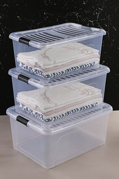 Usviva Home 80-60-40 Litre Büyük Boy Saklama Kabı – Şeffaf, Kapaklı ve Kilitli