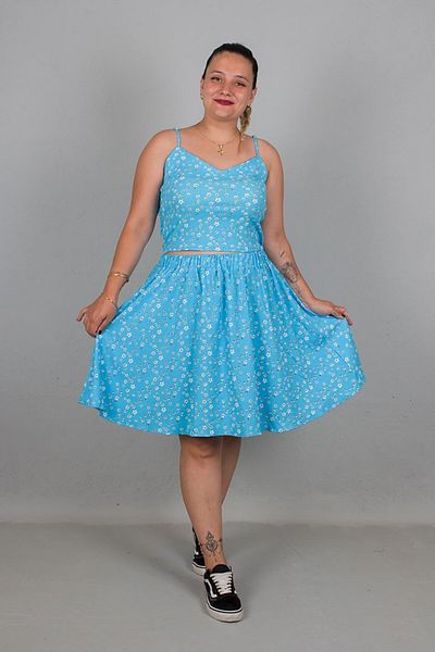 Truva XXL Crop Top with Strap Skirt Blue Double Suit Plus Size Elegance and Comfort