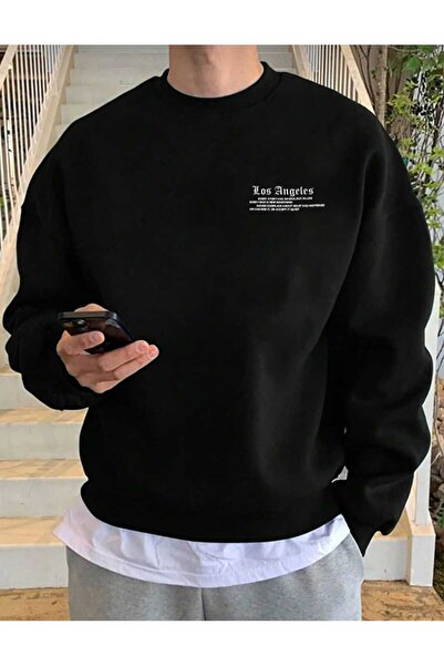 Harajuku Style Μαύρο ανδρικό μπλουζάκι με στάμπα Λος Άντζελες σε μεγάλο μέγεθος