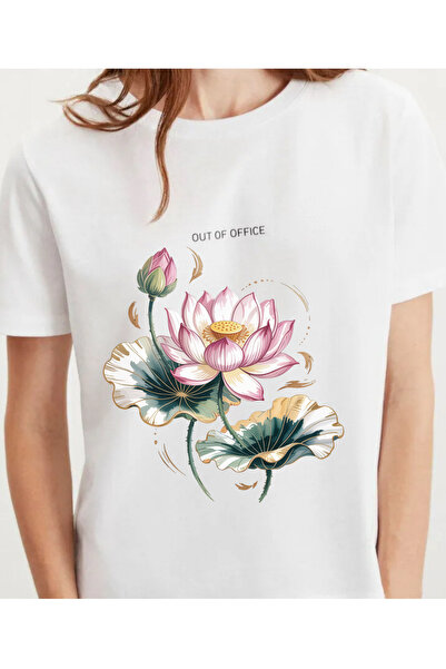 GRIMELANGE LOTUS ÇİÇEĞİ BASKILI NAKIŞ İŞLEMELİ REGULAR FİT 100% ORGANİK PAMUK...