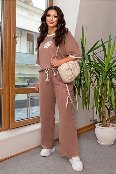 Bigsize Women's plus size flower tracksuit 3807 - Beige, 4XL